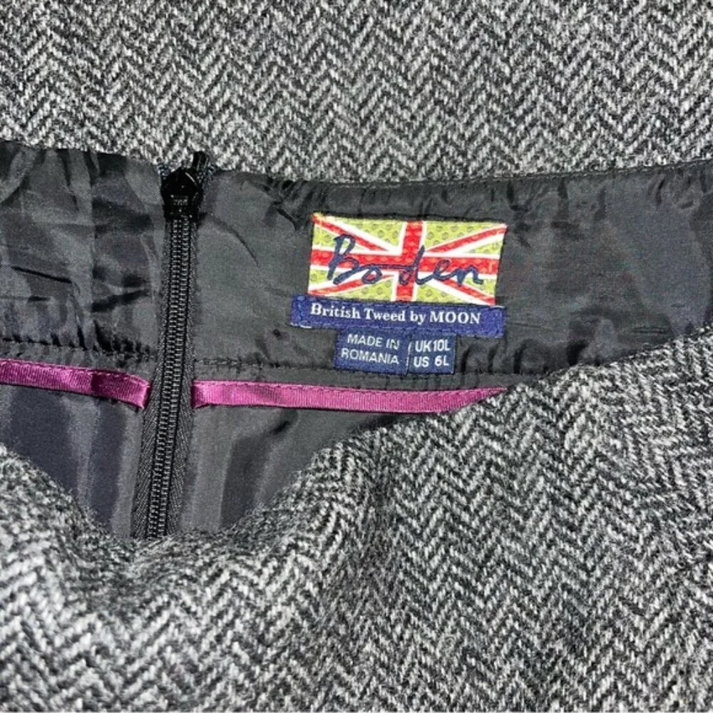 Boden Skirt Women’s Size 6 US Long Grey Black Chevron Wool British Tweed by Moon